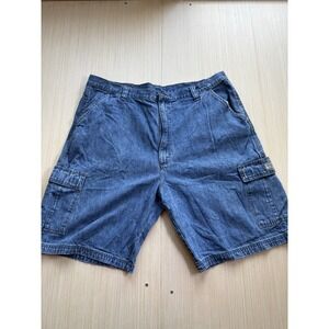 Wrangler Cargo Shorts Mens 42 Blue Denim Cotton Pockets Zip Fly‎ Hiking Camping